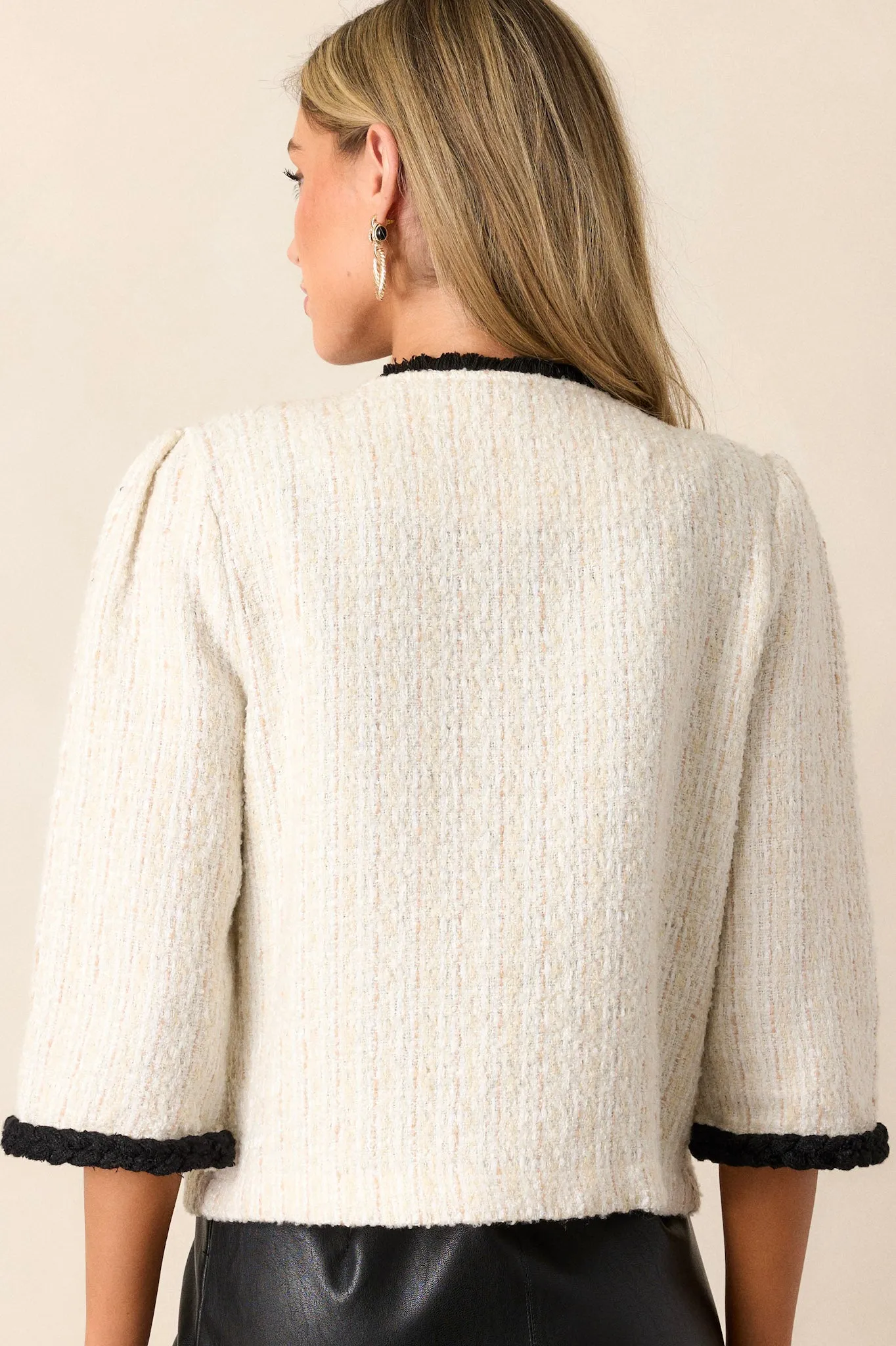 Urban Utility Ivory Button Front Tweed Jacket