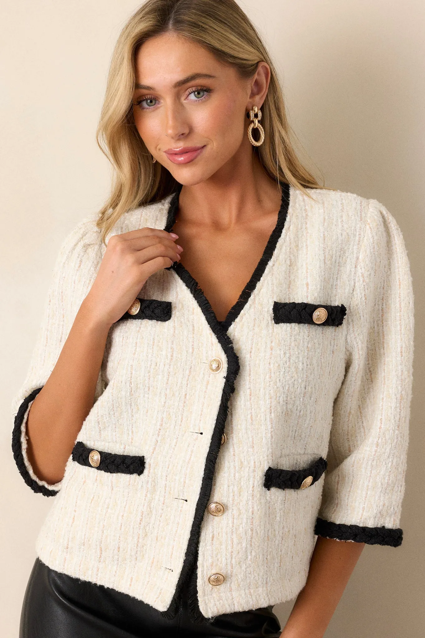 Urban Utility Ivory Button Front Tweed Jacket