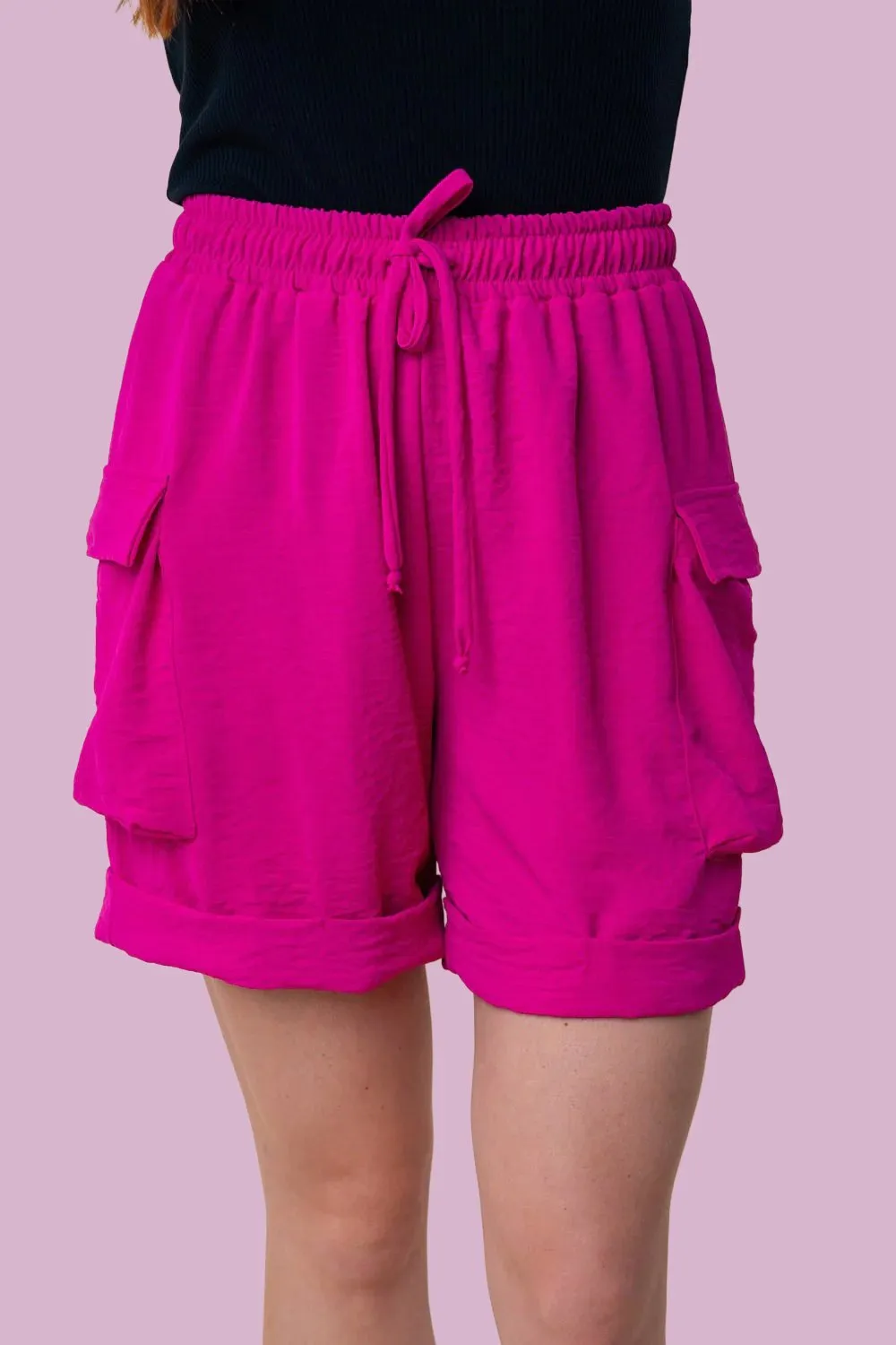 White Birch High Waisted Drawstring Knit Cargo Shorts