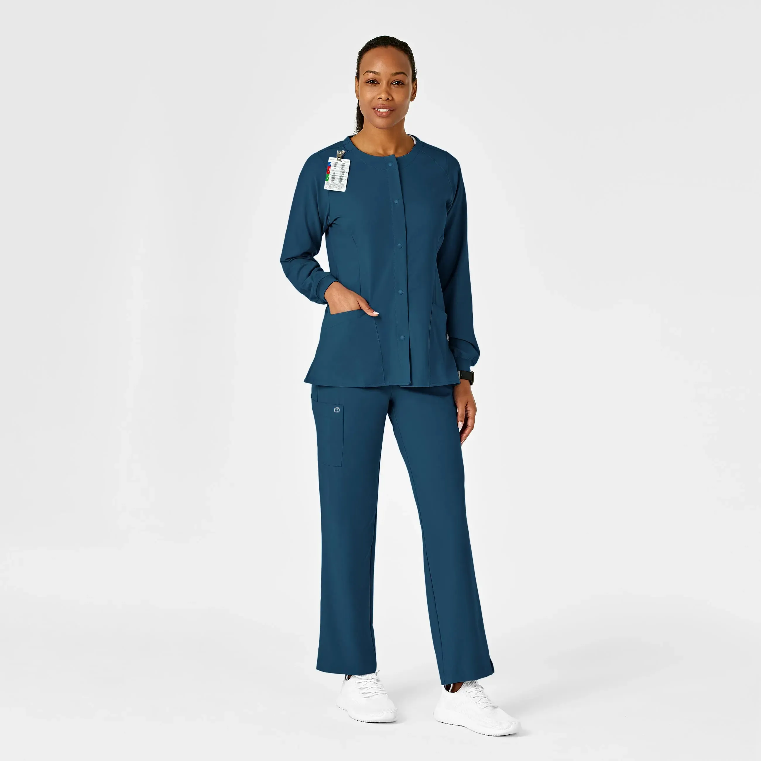Wink Women's Crew Neck Warm Up Jacket - Caribbean Blue