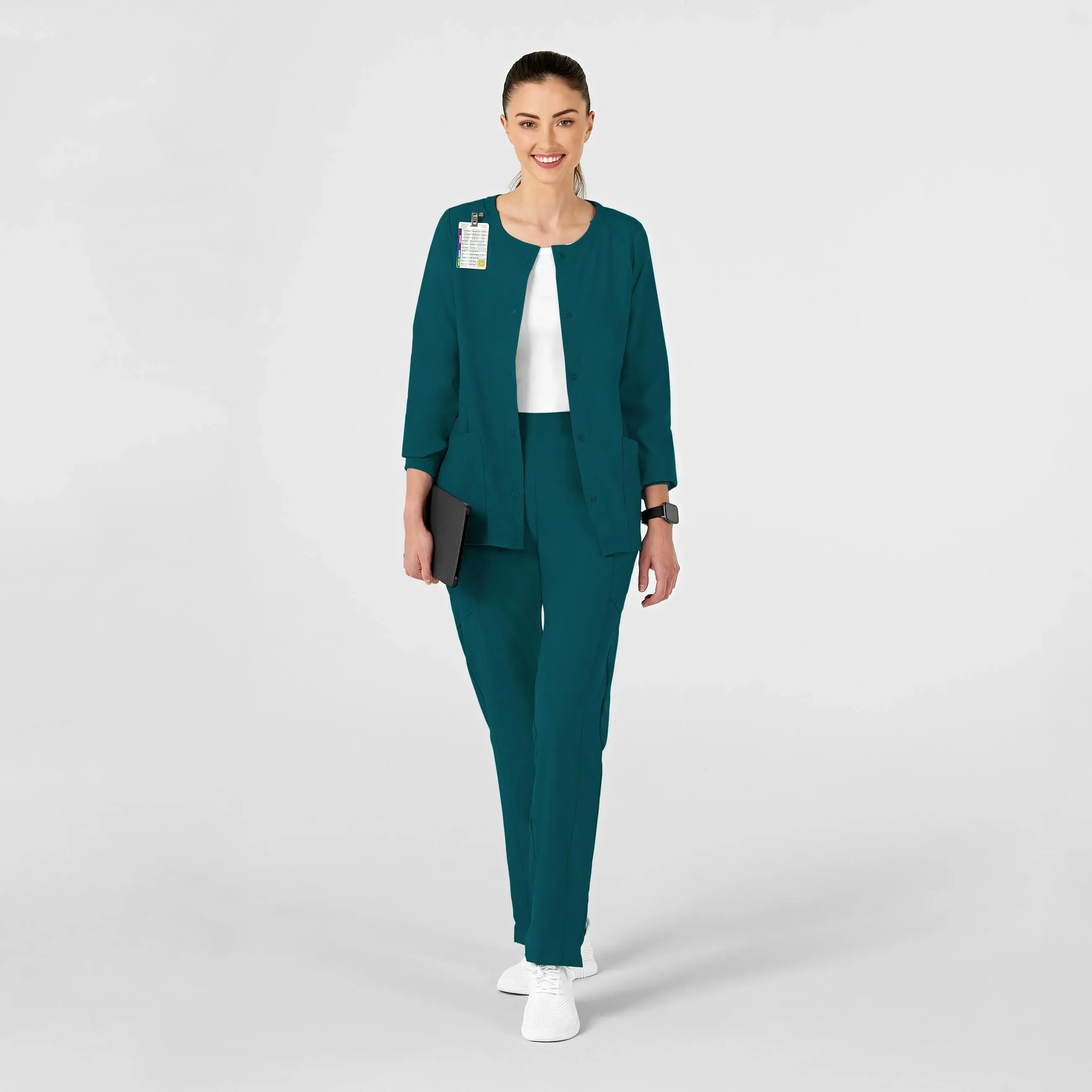 Wink Women's Crew Neck Warm Up Jacket - Caribbean Blue