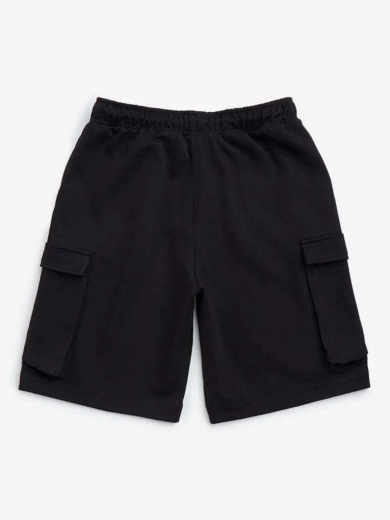 Y&F Kids Black Cargo-Style Mid-Rise Cotton Shorts