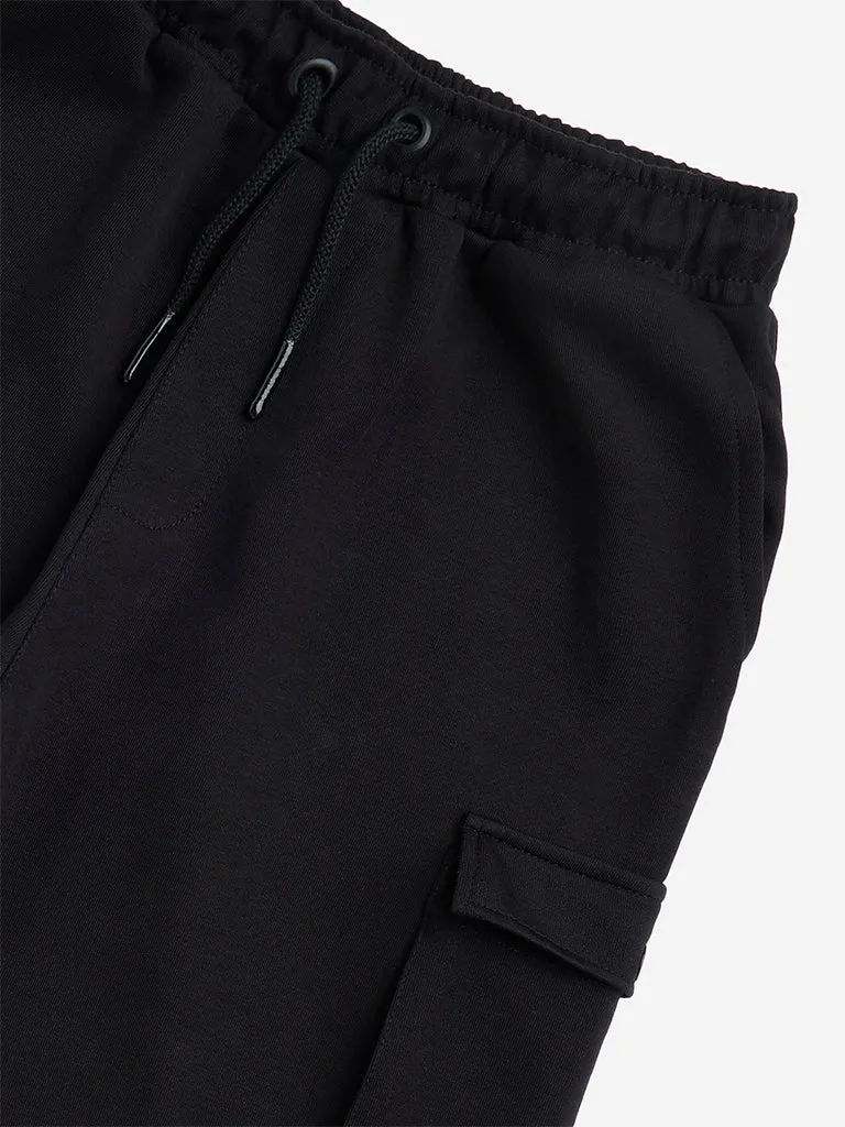 Y&F Kids Black Cargo-Style Mid-Rise Cotton Shorts