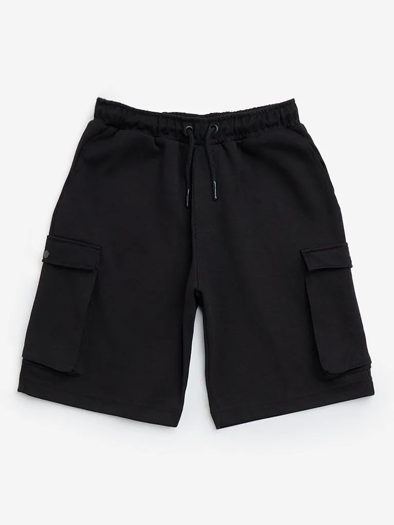 Y&F Kids Black Cargo-Style Mid-Rise Cotton Shorts