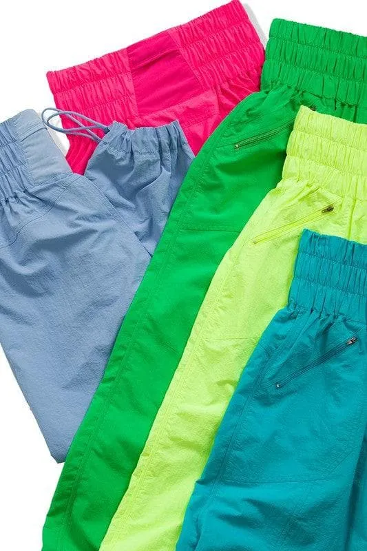 ZENANA Windbreaker Smocked High Waisted Joggers